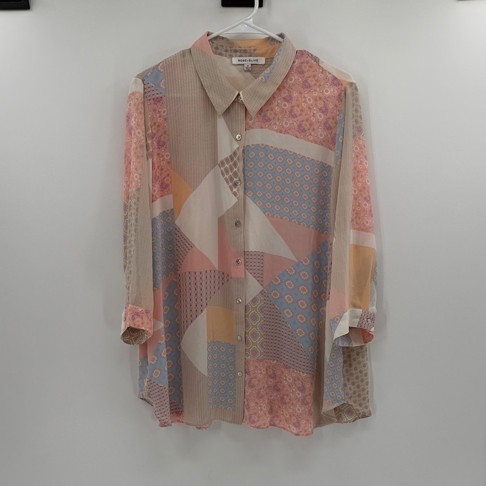 Rose + Olive Women's Lightweight Patchwork Button… - image 1